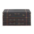 Roche River Decor Faux Leather or Linen Fabric Coffee Table Trunk with 2 Drawers and Buckle Hinged Top - Available in Dark Blue or Brown - image 2