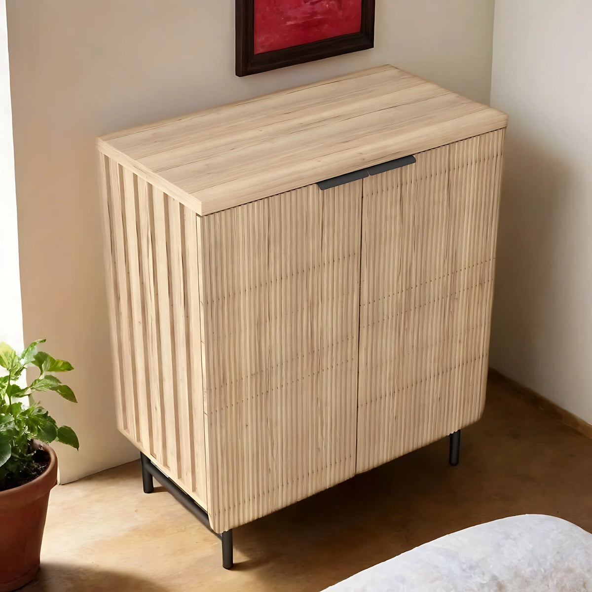 Vivvoo 30" Wood Nightstand Fluted Door Accent Cabinet - image 5