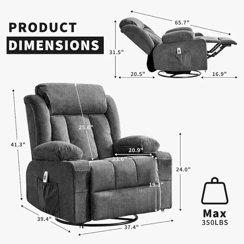 Recliner Chair, Rocking Chairs with Massage and Heat, Side Pockets and Cup Holder - image 6