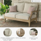 Signature Design by Ashley Clare View Coastal Outdoor Patio Eucalyptus Sofa with Cushions, Beige - image 53