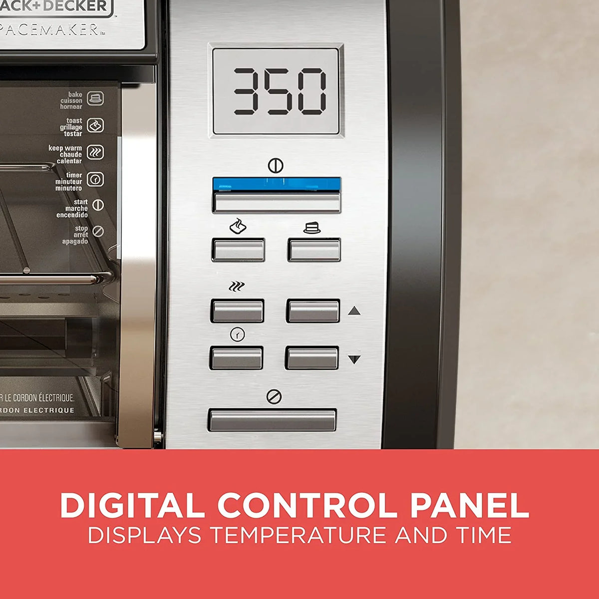 BLACK DECKER SpaceMaker Under Counter Toaster Oven, Digital Controls, Black/Stainless Steel, Fits 9′′ Pizza or 4 Slices - image 3