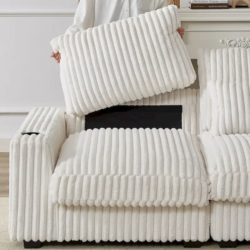 126W Large L-Shaped Corduroy Sofa with USB Charging Port - image 21