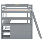 Gray Full-Size Loft Bed with Desk, Shelves, and Two Built-In Drawers - image 8