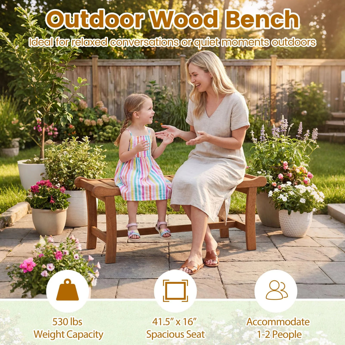 Tangkula 41.5" Patio Backless Bench with Slatted Seat - image 8