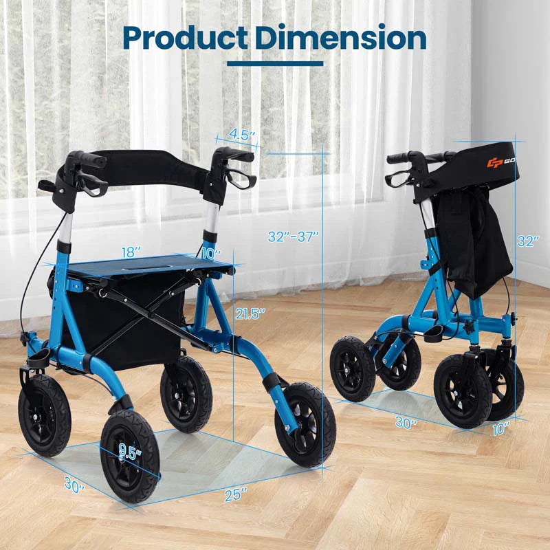 Foldable Rolling Walker with 9.5" All Terrain Pneumatic Wheel, Heavy Duty Height Adjustable Rollator Walker with Seat for Seniors - image 18