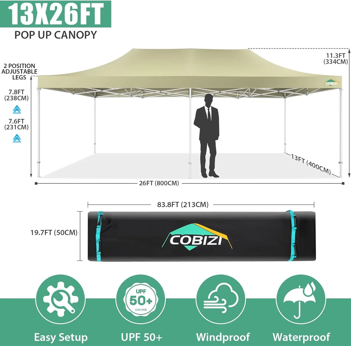 COBIZI 10x20 Heavy Duty Pop up Canopy Tent with 6 sidewalls Easy Up Commercial Outdoor Canopy Wedding Party Tents for Parties All Season Wind & Waterproof Gazebo with Roller Bag,Black(Frame Thickened) - image 38
