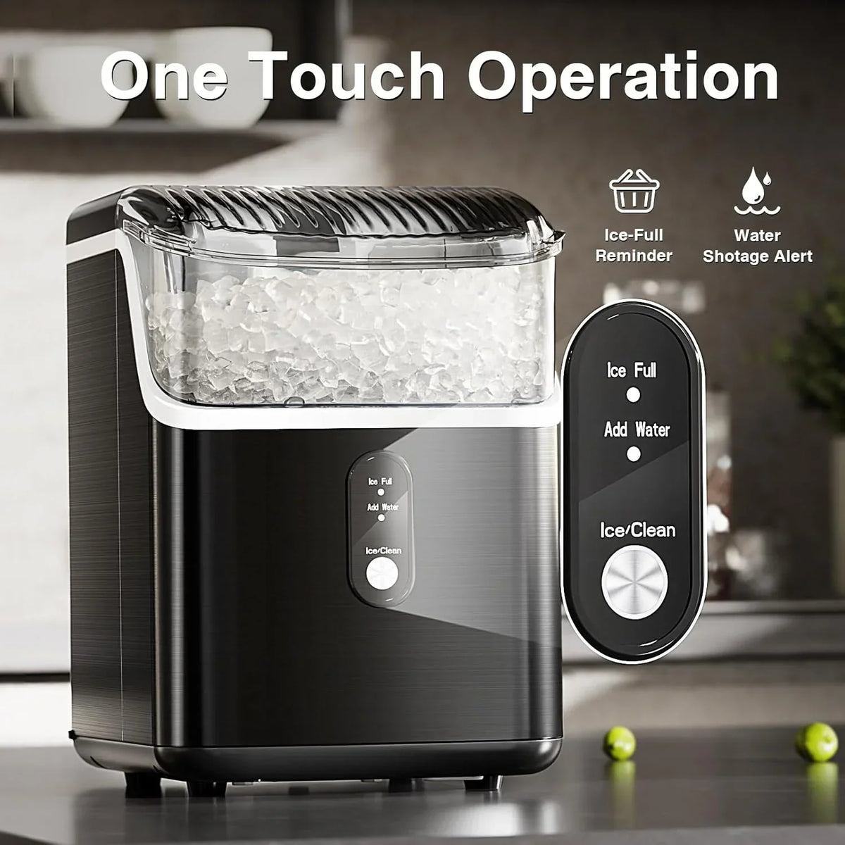 Nugget Ice Makers Countertop, Pebble Ice Machine with Chewable Pellet Ice, 34Lbs/24H, Self-Cleaning, Sonic Ice, One-Click Operation, for Kitchen,Office Stainless Steel Black - image 11