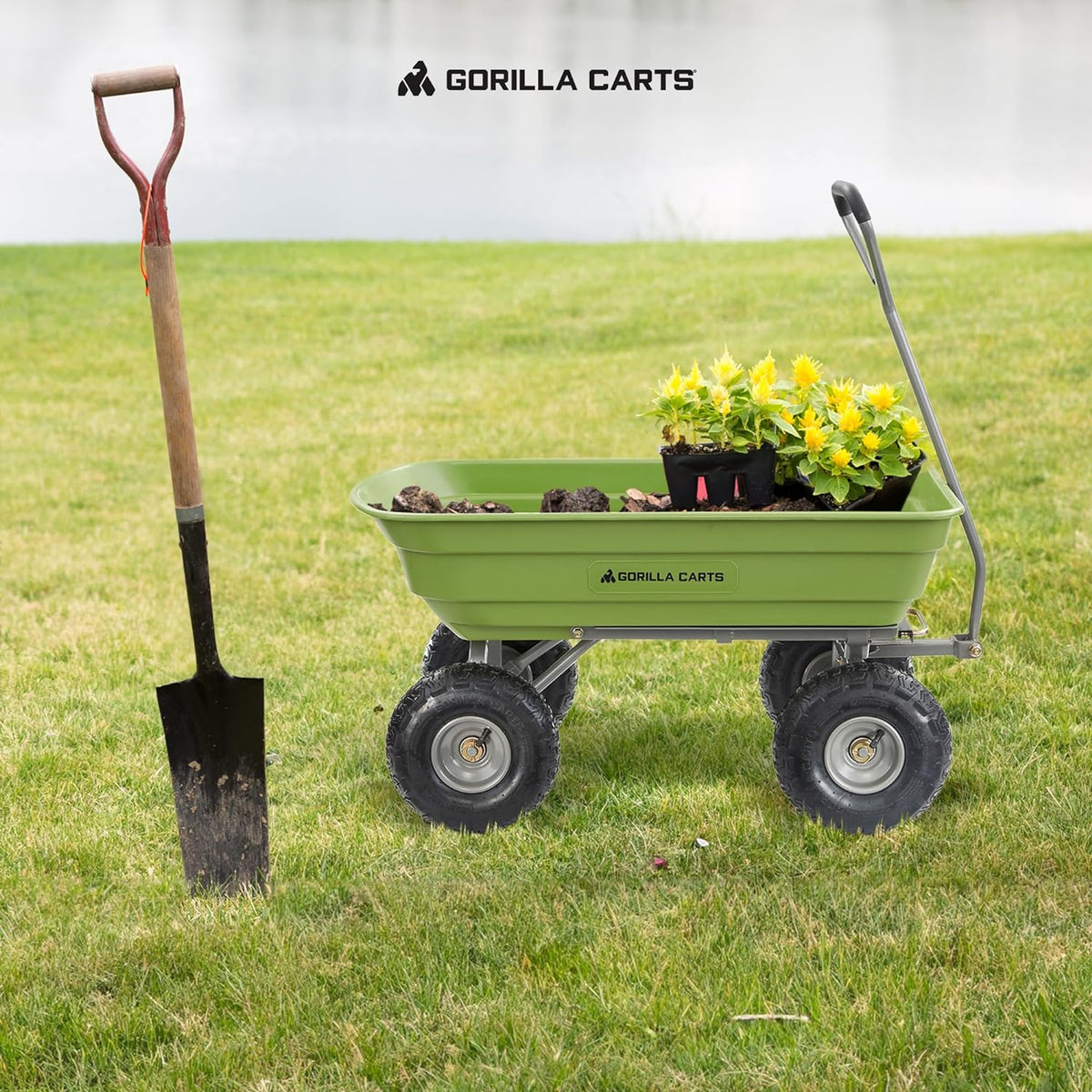 Heavy Duty Poly Utility Dump Wagon Garden Cart w/Pneumatic Tires, 6 Cu Ft - 1200 lb Capacity Outdoor Wheelbarrow for Yard, Landscaping & Gardening, Lawn Tractor or ATV Towable-Gorilla Carts - image 16