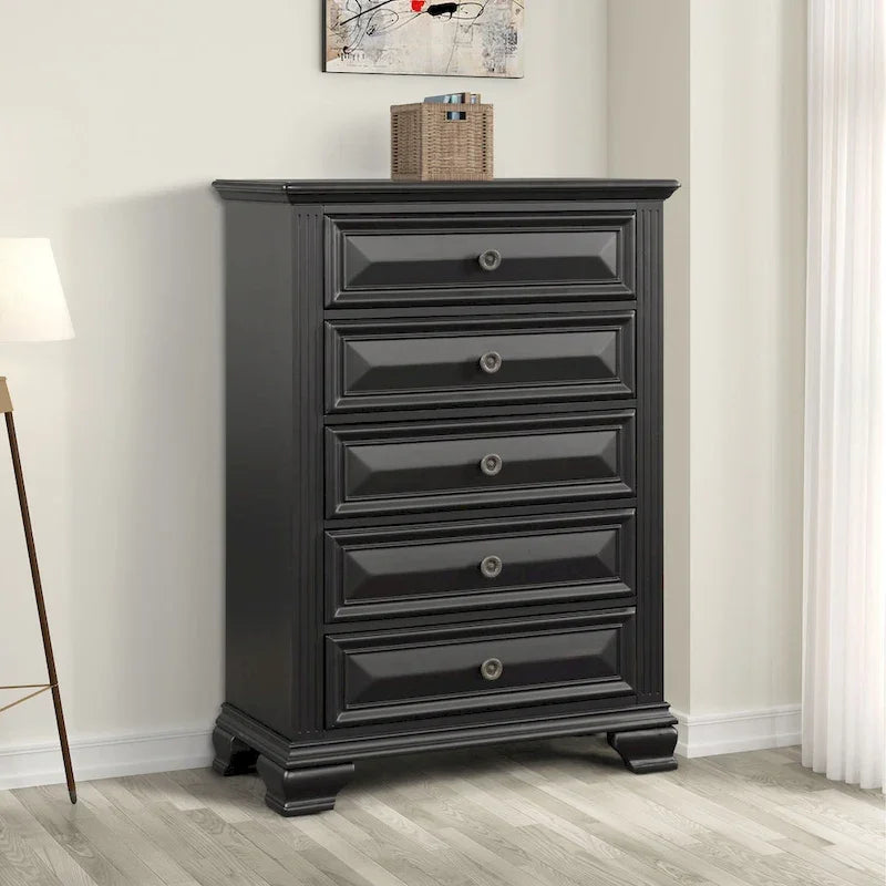 Roundhill Furniture Renova Vintage Black Wooden Bedroom Collection - image 20