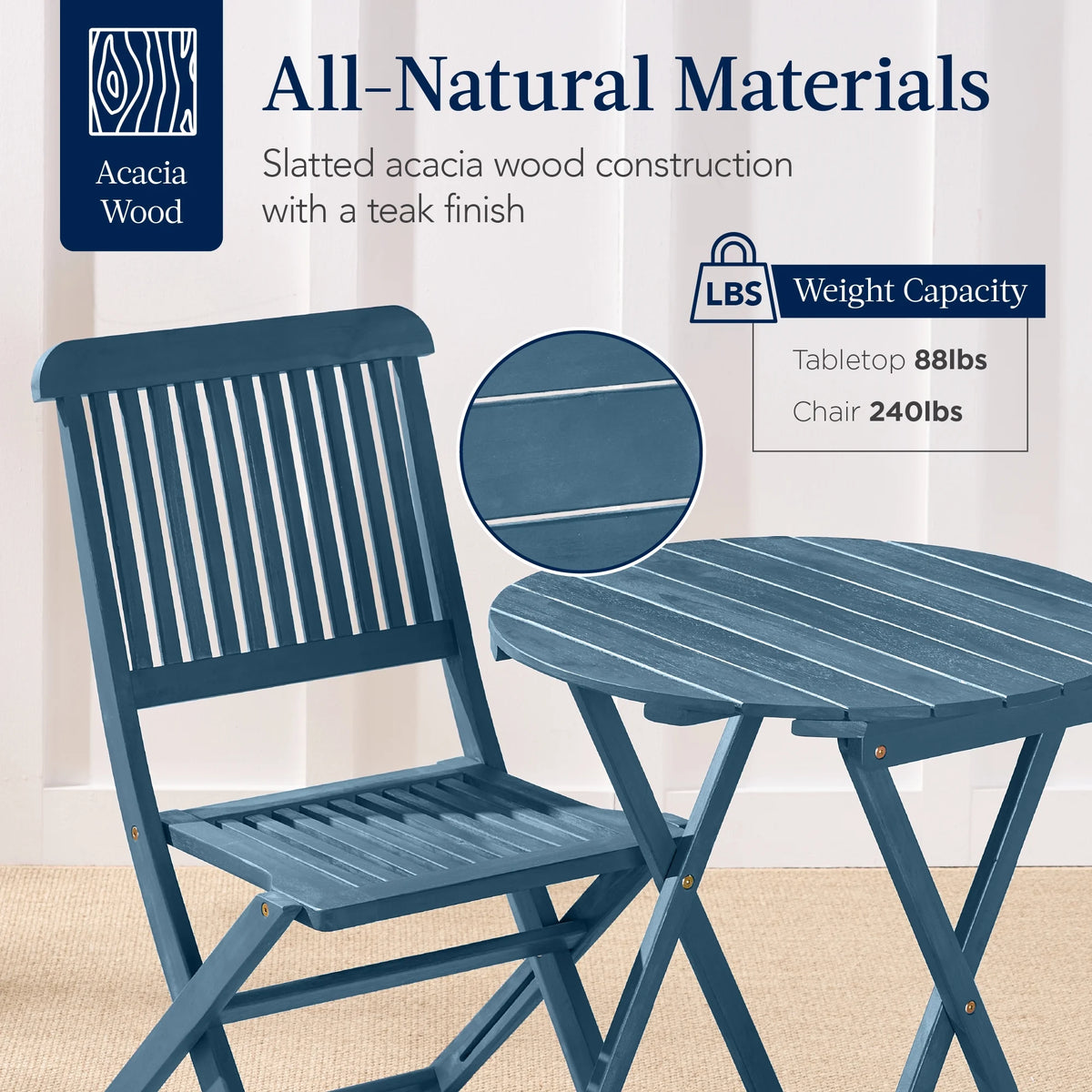Best Choice Products 3-Piece Acacia Wood Bistro Set, Folding Patio Furniture w/ 2 Chairs, Table - Natural - image 56