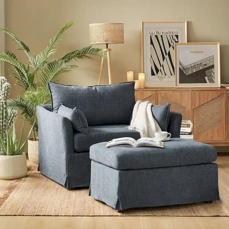 Sophie Contemporary Oversized Slipcovered Armchair and Ottoman with Lockable Rear Wheels - image 33