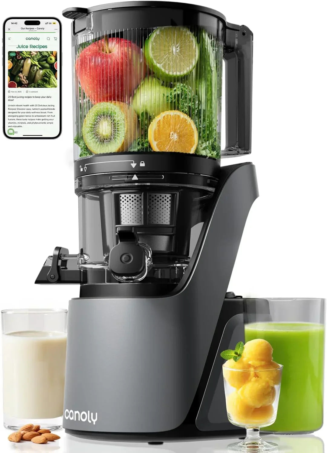 Canoly C16 Cold Press Juicer 6" Extra Wide Feed Chute 3 IN 1 Strainers AC Brushless Motor - image 2