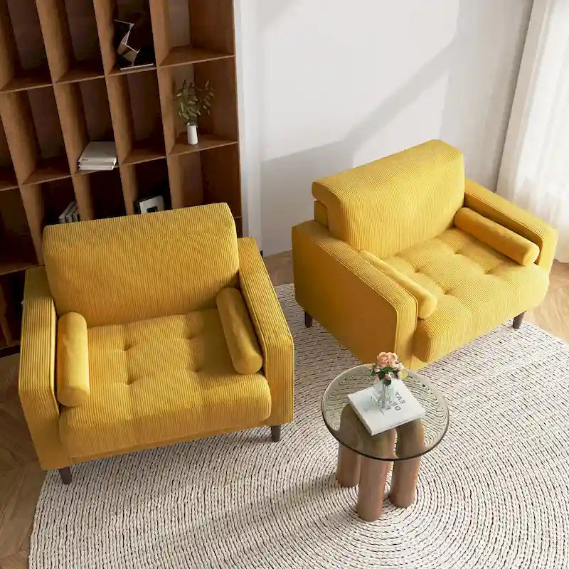 Set of 2 Modern Wide Armchairs in Corduroy - Accent Chairs - image 20