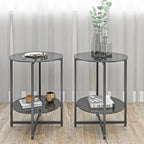 Black 2-Piece Tempered Glass End Table Set - Round Coffee Table for Bedroom, Living Room, and Office - image 3