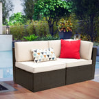 Devoko 5 Pieces Patio Furniture Sets All Weather Outdoor Sectional Patio Sofa Manual Weaving Wicker Rattan Patio Seating Sofas with Cushion and Glass Table(Beige) - image 30
