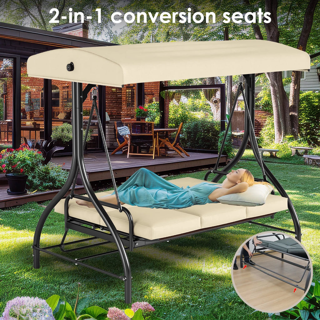 Pirecart 3 Person Patio Porch Swing Outdoor Converting Swing Glider Hammock with Adjustable Canopy, Cushions, Red - image 14