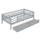 Holaki Twin Size Wood Bed with Guardrails and 2 Storage Drawers for Kids, Gray - image 5