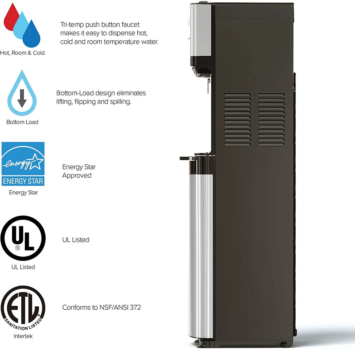 Self Cleaning Bottom Loading Water Cooler Water Dispenser 3 Temperature Settings - image 4