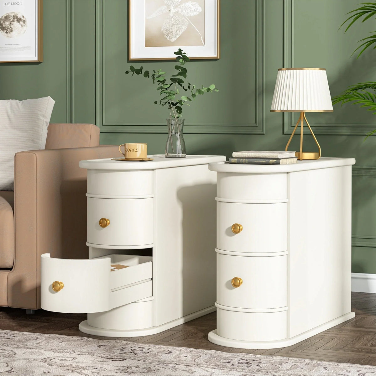 Solid Wood Chairside End Table, Two-Drawer Narrow Side Table Slim - image 9
