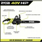 Ryobi 18′′ 40V Cordless Chainsaw Kit with Battery & Charger, Green - image 6