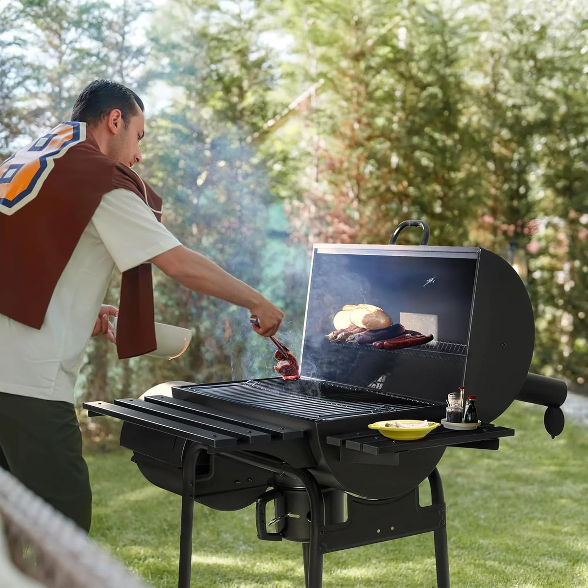 Devoko Charcoal Grill, Outdoor BBQ Grill with Offset Smoker and Side Table for Garden and Parties - image 5