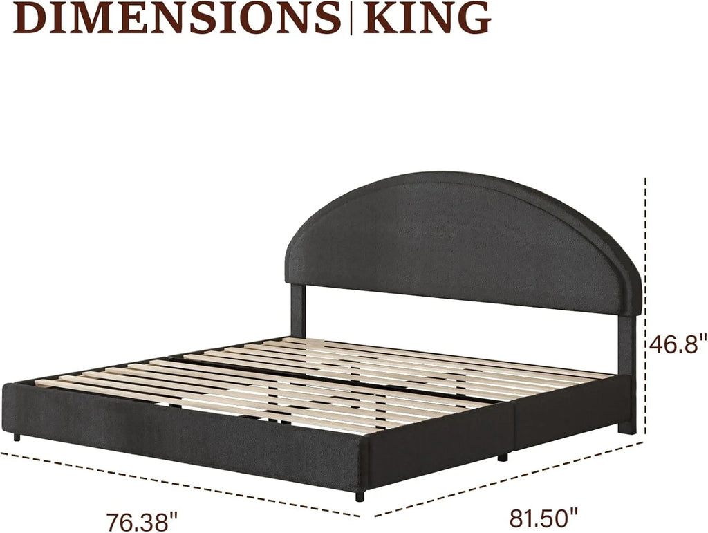 4 EVER WINNER Queen Size Bed Frame, Boucle Upholstered Bed Frame with Headboard, White Queen Bed Frame, White - image 19