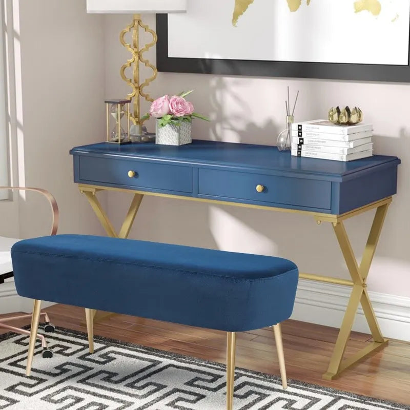 Adeco Velvet Footrest Bench with Metal Legs - Stylish Bed End Stool and Dressing Chair - image 15