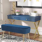 Adeco Velvet Footrest Bench with Metal Legs - Stylish Bed End Stool and Dressing Chair - image 15