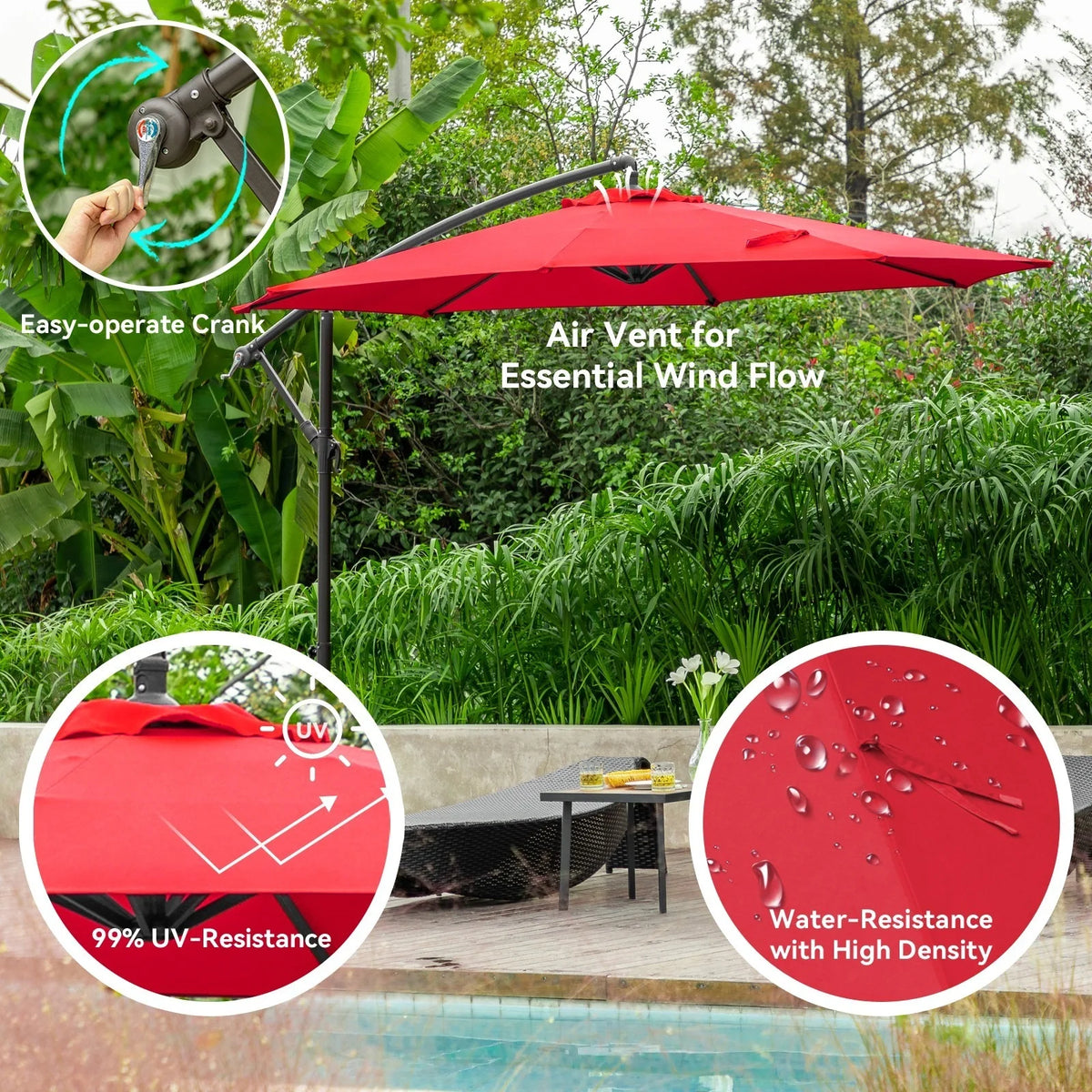 JUSTLET 10ft Heavy Duty Patio Hanging Offset Cantilever Patio Umbrella W/ 4-Piece Base Included Included, Beige - image 30