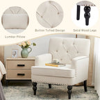 Set of 2 Arm Chair Upholstered Button Tufted Accent Chair with Lumbar Pillow Beige/ Grey/ Light Blue - image 26