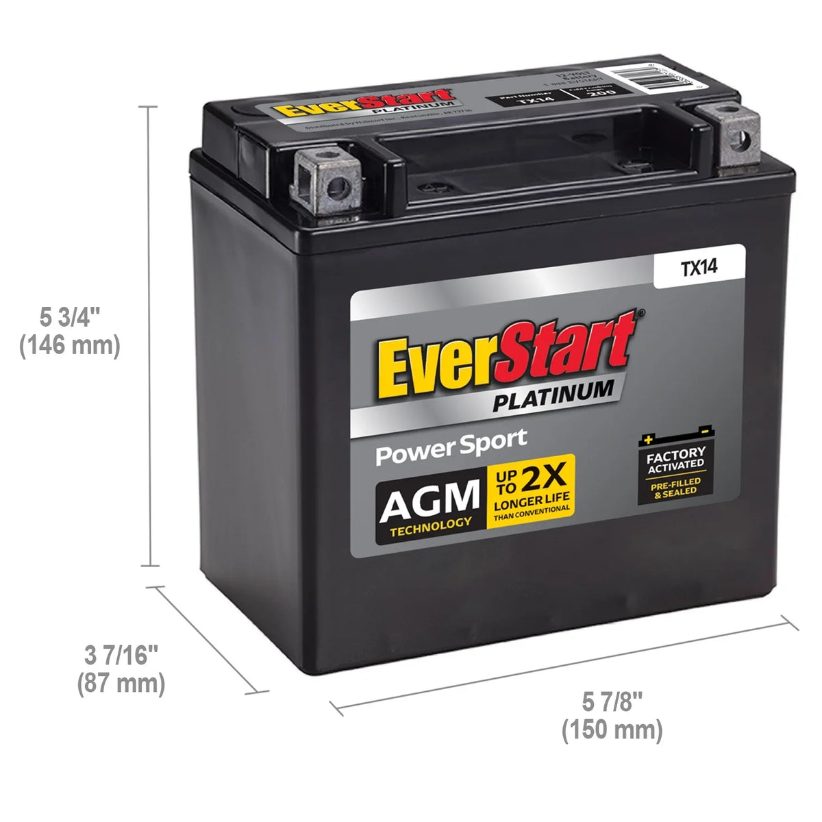 EverStart Platinum BOXED AGM Power Sport Battery, Group Size TX14 12 Volt, 200 CCA - image 4
