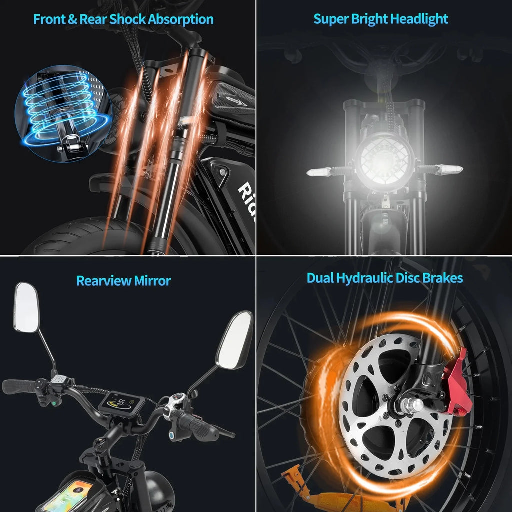 YVY 1500W Electric Bike for Adults, 33MPH 20'' Fat Tire Electric Motorcycle, 48V 20AH Removable Battery, 30 - 60 - image 23