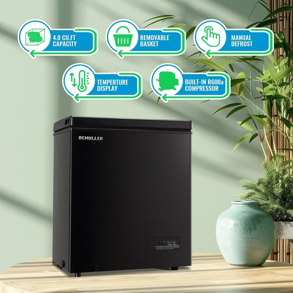 DEMULLER 4.0 Cu. ft Chest Freezer Small Freezer with Top Open Door Freestanding Black - image 5