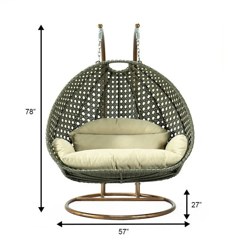 LeisureMod 2 Person Hanging Egg Chair with Stand - Outdoor/Indoor Rattan Wicker Patio Swing Hammock Lounger with Cushions - image 17