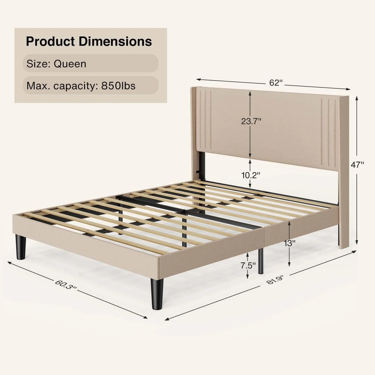 Bedroom Furniture Set - Includes Queen Bed Frame, Nightstands Set of 2, 5 - Drawer Dresser & Double Wide 6 - Drawer Dresser - Modern Storage Solution for Stylish Home Decor, Black - image 14