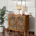 COZAYH Rustic Farmhouse Accent Cabinet with Geometric Mirror Fronts - image 1
