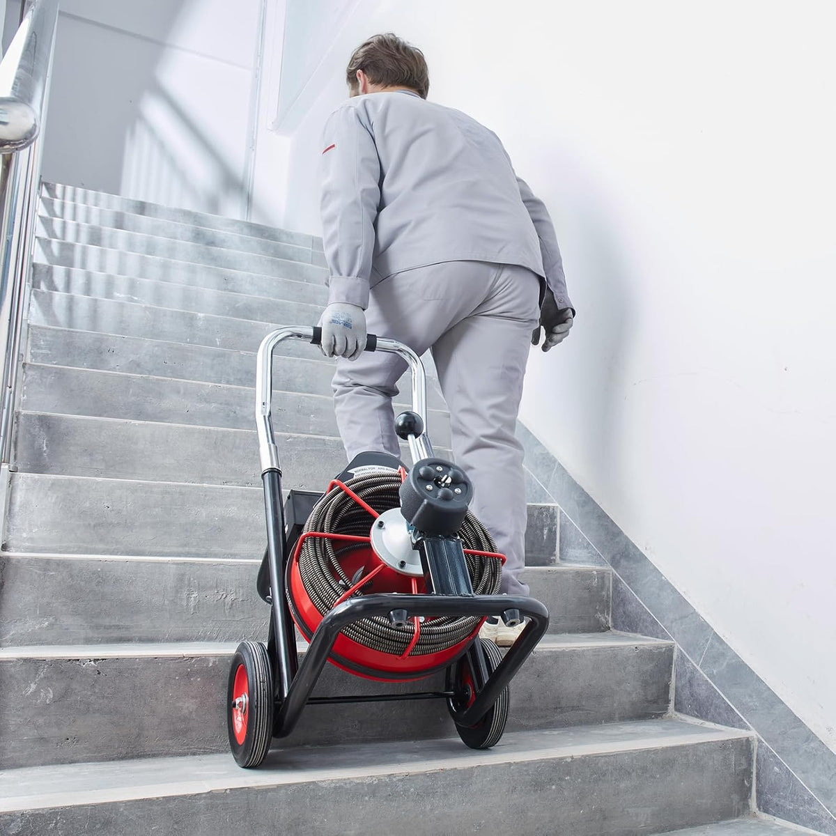 Drain Cleaner Machine 100FT x 1/2 Inch, Auto Feed Sewer Snake Auger on Wheels, 550W Portable Drain Cleaning Machine with 8 Cutters & Air-activated Foot for 2" to 4" Pipes - image 3