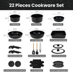 Non-Toxic Nonstick Ceramic 22 pcs pots and pans set complete Cookware Set with Lids,Detachable Handle,PFAS-Free,Dishwasher Oven Safe,Kitchen Outdoorfun Induction Compatible - image 1