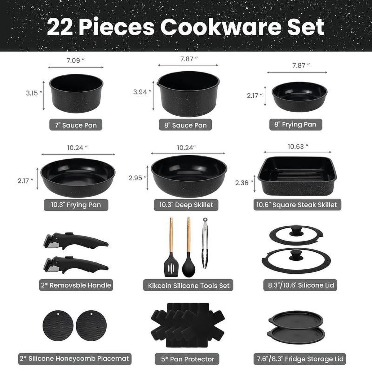 Non-Toxic Nonstick Ceramic 22 pcs pots and pans set complete Cookware Set with Lids,Detachable Handle,PFAS-Free,Dishwasher Oven Safe,Kitchen Outdoorfun Induction Compatible - image 1