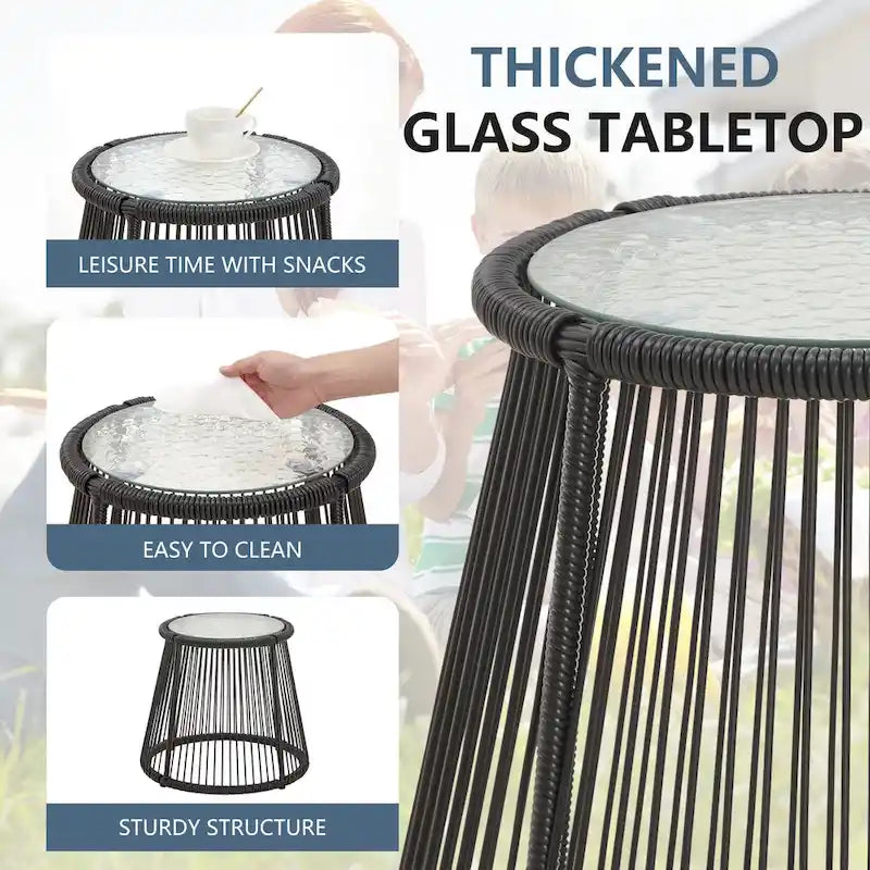 3-Piece Patio Conversation Bistro Set, Outdoor Rattan Furniture Set with Glass Table & 2 Wide Armchairs, Seat Cushions - image 9