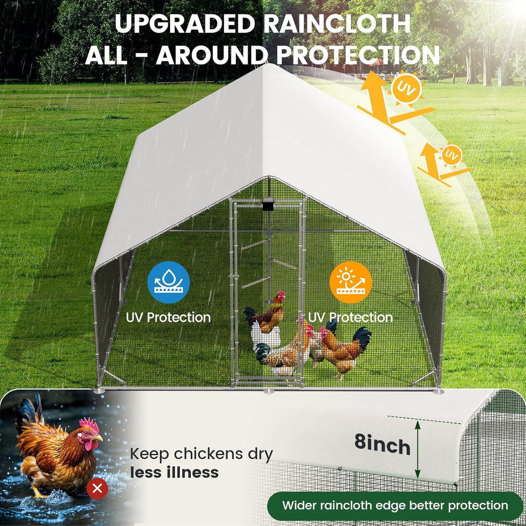 Large Walk-in Metal Chicken Coop with Run, Solar Light, UV Cover - image 5