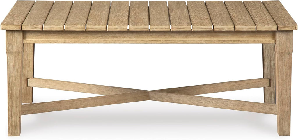 Signature Design by Ashley Clare View Coastal Outdoor Patio Eucalyptus Sofa with Cushions, Beige - image 46