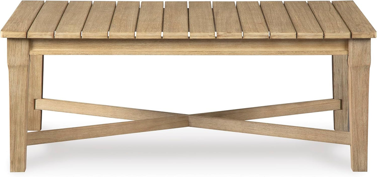Signature Design by Ashley Clare View Coastal Outdoor Patio Eucalyptus Sofa with Cushions, Beige - image 46
