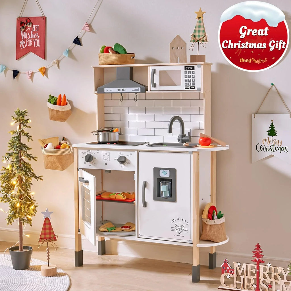 Children's small land play kitchen, wooden children's play kitchen toy set - image 9