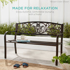 Best Choice Products Outdoor Steel Bench Garden Patio Porch Furniture W/ Floral Design Backrest - Black - image 29