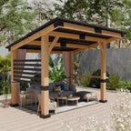 10x12FT Heavy Duty Premium Outdoor All-Season Wooden Cedar Hardtop Gazebo With Metal Roof & Back Curtains (SAK57184) - image 8