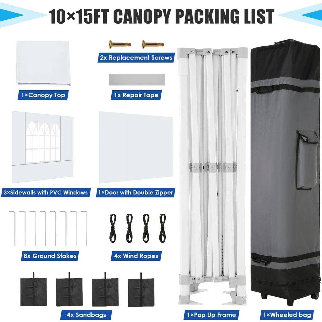 HOTEEL 10x15 Heavy Duty Canopy Tent - Commercial Pop Up with UV50+, Thick Hexagonal Frame, 4 Sidewalls, Anti-Pooling Design & Roller Bag (Black) - image 14