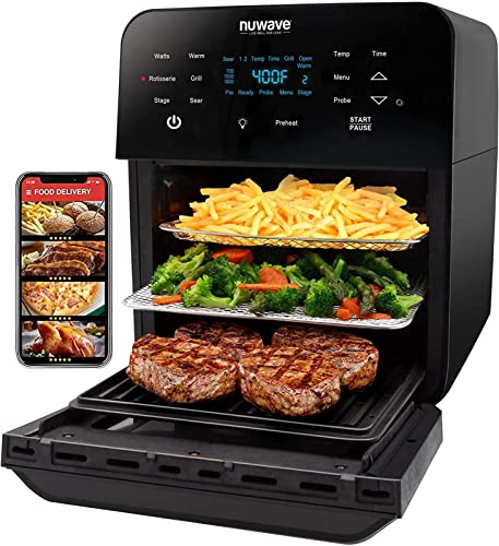 Air Fryer Oven, 15.5Qt X Large Family Size, SS Rotisserie Basket &Skewer Kit, Reversible Ultra Non Stick Grill/Griddle Plate, Powerful 1800W, Integrated Smart Thermometer,Black - image 1