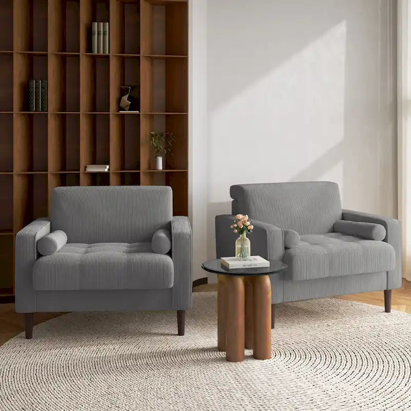 Set of 2 Modern Wide Armchairs in Corduroy - Accent Chairs - image 13
