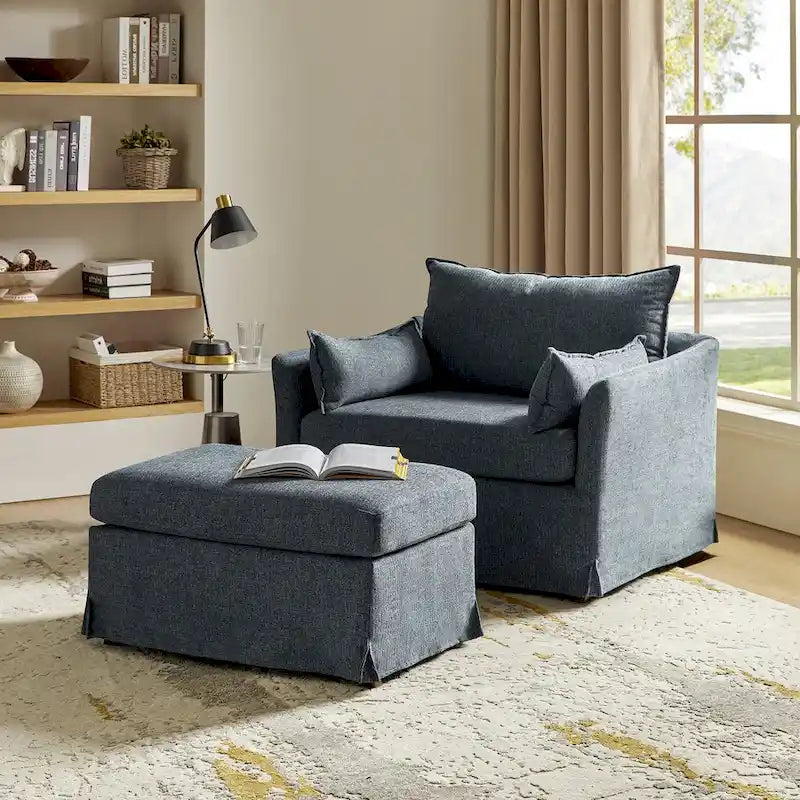 Sophie Contemporary Oversized Slipcovered Armchair and Ottoman with Lockable Rear Wheels - image 4